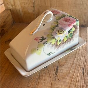 NIPPON Rose Painted Covered Ceramic Cheese Dish